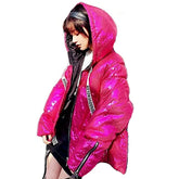 Pink Full Sequins Hologram Winter Hooded Coat